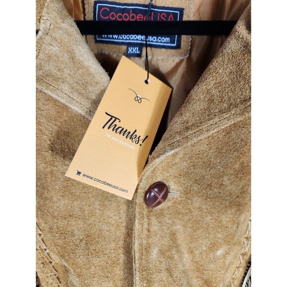 Vintage NOS Cocobee USA Mens Western "Yellowstone" Suede Fringe Coat ASOTV Camel - Picture 2 of 6